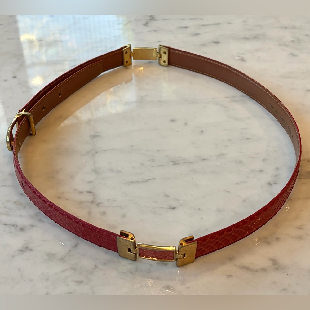 Vintage real Snakeskin belt, slim, gold hinges and buckle, red, M, 27-32, GUC - Picture 13 of 13